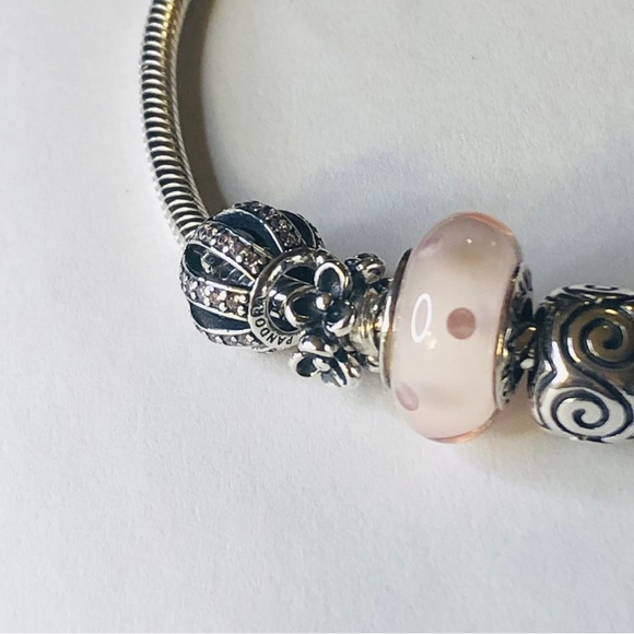 Pandora Solid 14k Barrel Clasp Bracelet with Charms - Picture 7 of 9